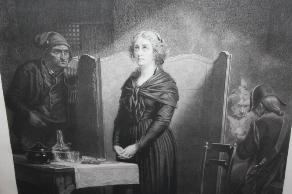 VELKÁ STAROŽITNÁ LITOGRAFIE, MARIE ANTOINETTE, OBRAZ