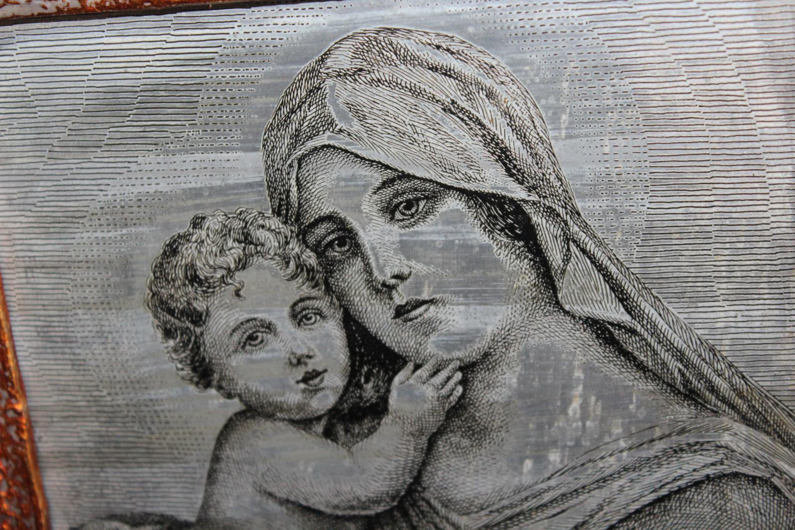 STAROŽITNÁ RYTINA, MADONA, SIGNOVÁNO