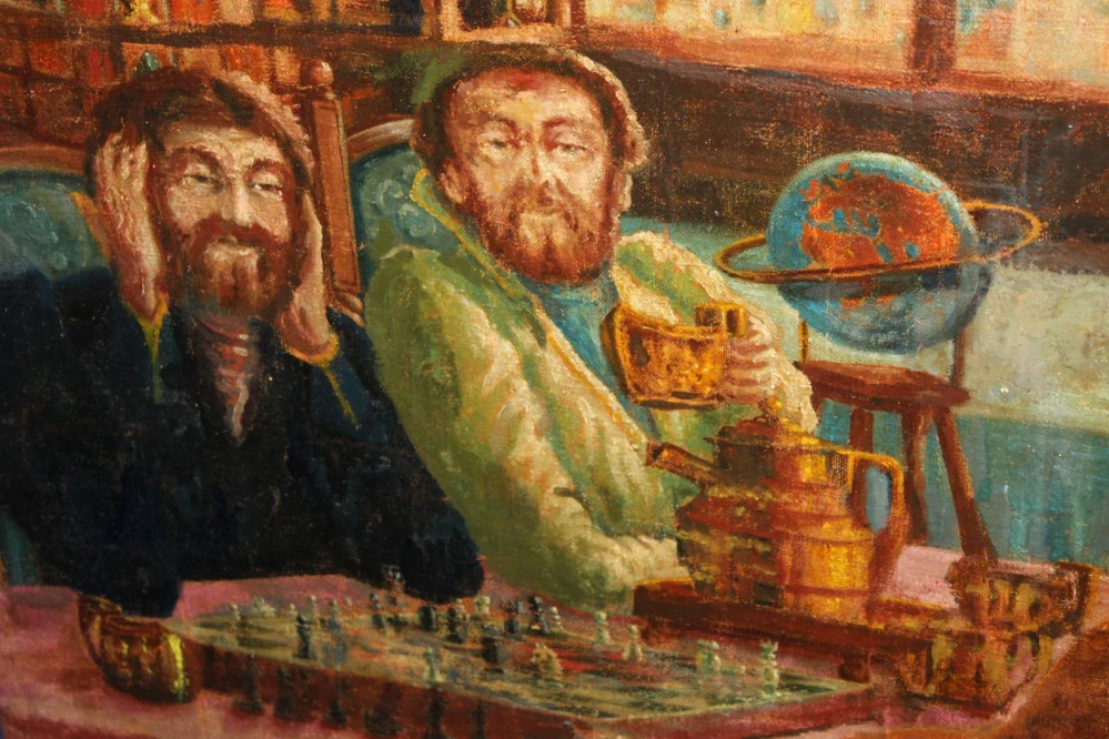 HRÁČI ŠACHU, STAROŽITNÝ OBRAZ